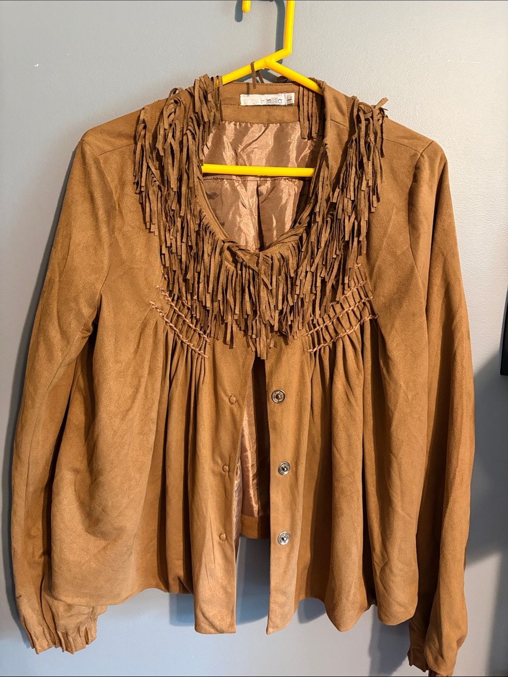 Miilla Clothing Brown Fringe-Trim Suede-Look Jacket